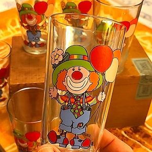 Six Vintage Clown Rosenberger Kindergeburtstagclub Drinking Glasses